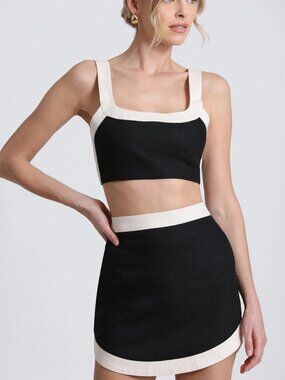 7 For All Mankind Black and Cream Mini Skirt